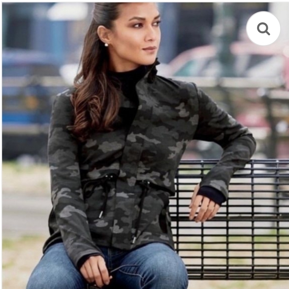 Cabi Black Grey Camo Camouflage Full Zip ATC Jacket Size L